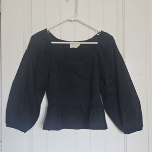 Nation LTD Black Peplum Top – Size S – 100% Pima Cotton – Made in Peru